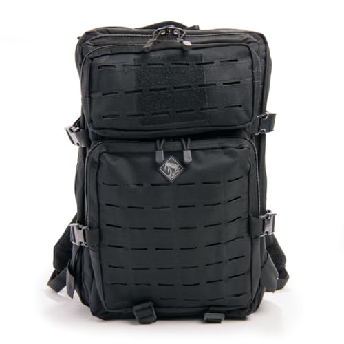 Large Laser-cut MOLLE Backpack with Pistol Retention System, Black, Modular and Lightweight Design for EDC, Range, or Tactical Use - color: Black