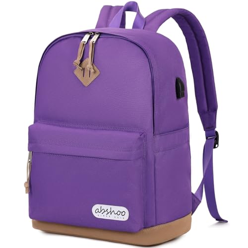 abshoo Basic School Backpack For College Middle High School Water Resistant Bookbag Travel Daypack (Purple) - color: Purple