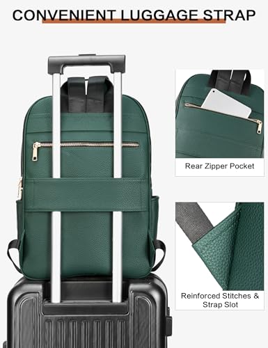 BOSTANTEN Genuine Leather 15.6 inch Laptop Backpack Purse for Women College Casual Backpack Travel Bag - color: 1-c-dark-green