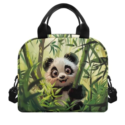 Flashideas Cute Panda Backpack for Boys Girls Backpack with Lunch Box Water Bottle 32 oz and Water Bottle Holder 4Pcs Set 17" Bookbag with Compartments for School Sturdy School Bag for Kids Elementary - color: Bamboo Panda