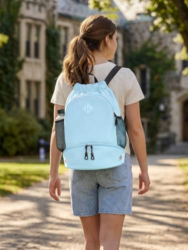 RHDZO Drawstring Backpack with Shoe Compartment and Wet Pocket, Large Blue - color: Large Blue, size: Large