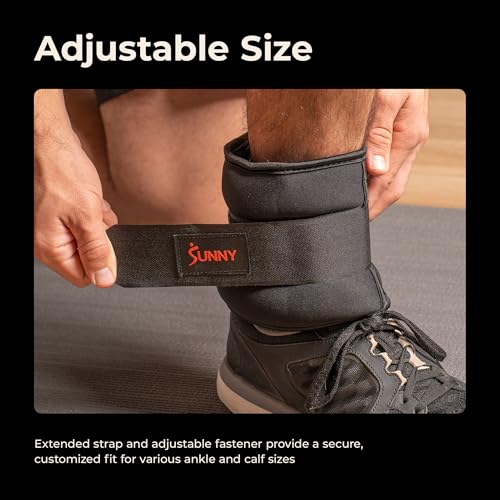 Sunny Health & Fitness Ankle Weights for Women, Men & Kids – Adjustable 1–5 lb Pair | Wrist, Arm & Leg Weights for Walking, Pilates, Yoga & Cardio - size: 2 LB