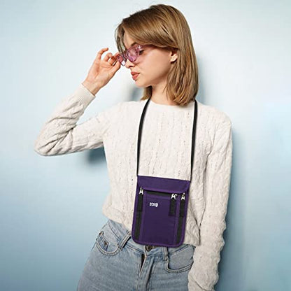Travel Pouch Neck Wallet Family Passport Holder Organizer Case with RFID Blocking | Family Passport Holder - color: Purple