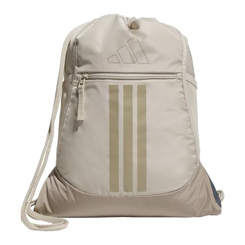 adidas Alliance Sackpack – Drawstring Backpack for Sports, Small Gym Bag, Crystal Linen Beige/Trace Khaki/3, OSFA - color: Crystal Linen Beige/Trace Khaki/3