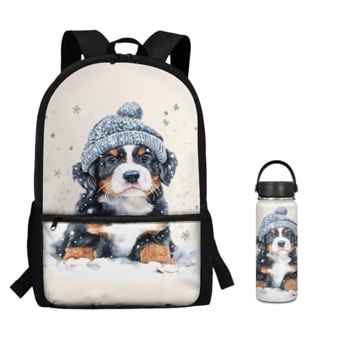 ZOUTAIRONG Cute Dog Print Bookbag for School Insulated Thermos for Hot & Cold Drinks, Lightweight Cute Backpack with Side Pockets for Small Water Up - color: Cute Dog