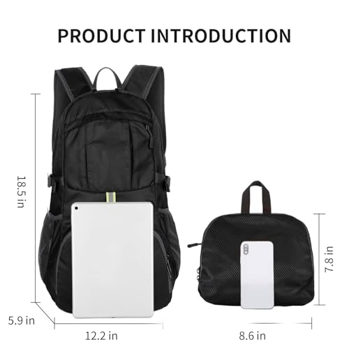 Lightweight Foldable Backpack 25L, Water Resistant Hiking Backpack, Packable Travel Backpack for Outdoor Camping Cycling(1 Pack-Black) - color: Black