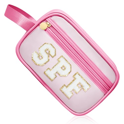 COSHAYSOO Clear Sunscreen Bag Makeup Toiletries Pouch Beach Vacation Essentials Summer Travel Stuff Accessories Personalized Graduation Gifts for Women College Teen Girls Teacher Nurse Pink SPF - color: Pink-SPF