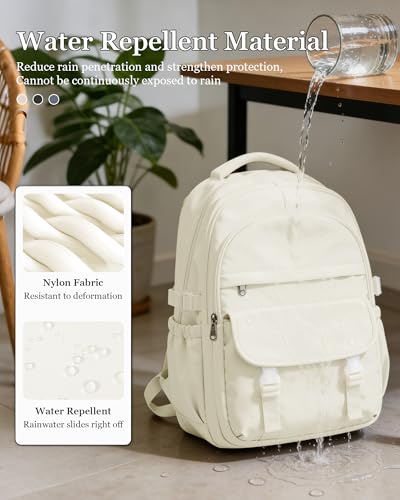 Waterproof Aesthetic Backpack For School, Cute High School Bookbag For Teen Girls Boys, Lightweight Casual Daypack Backpack For Women Men, College Backpack With Lots Of Pockets（Beige） - color: Beige