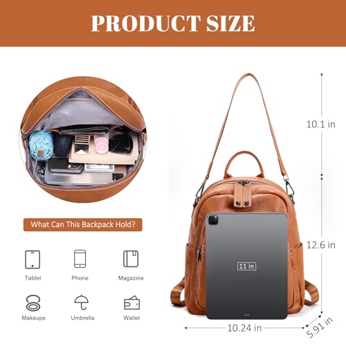 BOYATU Genuine Leather Backpack Purse for Women: Anti Theft Convertible Soft Backpacks - Elegant Womens Travel Backpack (01 Medium-Caramel Brown) - color: 01 Medium-caramel Brown