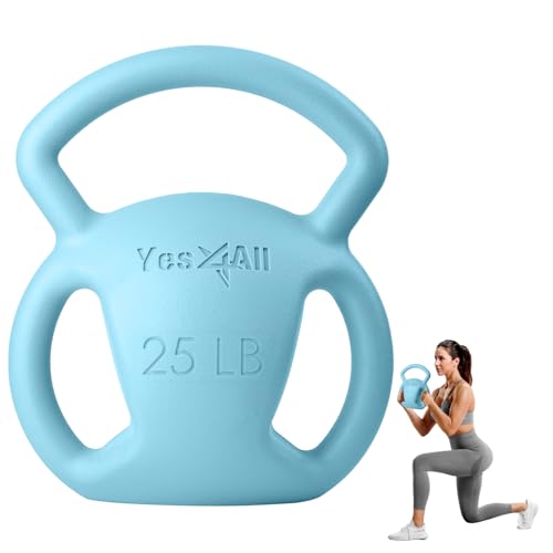 Yes4All Kettlebell, Strength Training Kettlebells for Women, Wide Multi-grip Textured Handle for Home Gym Exercises & Full Body Workout, Single 5–25 lb & Set of 10-15 lb - color: E. 25LB - Blue, style: A. Single