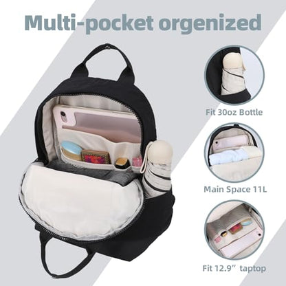 Backpack for Women Fashion Small Bookbag, Water Resistant Lightweight Nylon Daypack for Travel, Hiking & Daily Use - color: Black