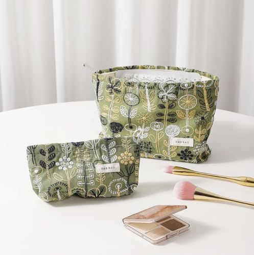 getgto 2 Pcs Makeup Bags, Large Cosmetic Bag Travel Toiletry Bag Organizer for Women, Embroidery Craft,Makeup Bag Small Cosmetic Pouch Purse with Zipper Gifts for Girls Teen - color: Green tree