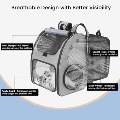 Expandable Cat Carrier Backpack, Large Space,Airline Approved, XL | Pet Backpack Carrier for Small Cats & Dogs up to 25 lbs, Travel Backpack for Hiking/ Vet, 4 Entrances, Breathable Ventilated - color: Grey-XL