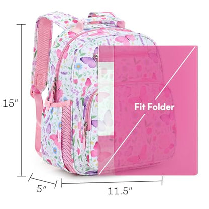 mibasies Kids Backpack for Girls 5-8: Water-Resistant School Bookbag for Kindergarten and Elementary - Butterfly Pink - color: Butterfly Pink, style: Kids-15"h
