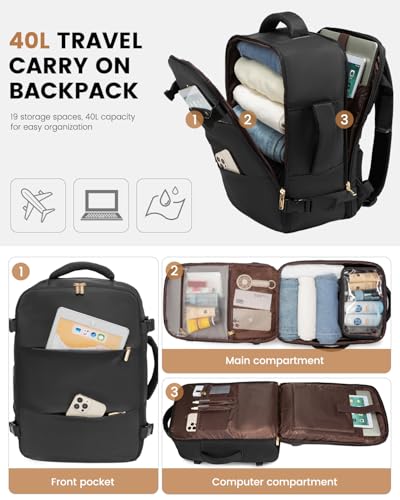 LOVEVOOK Travel Backpack for Women,Carry On Backpack Flight Approved - color: Black