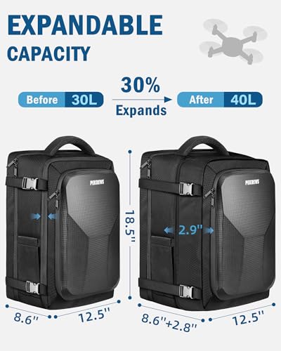 PEKREWS Mini 5 Pro Case, Expandable Carry On Bag for DJI RC 2/ RC-N3 Controller, Large Capacity Mini 5 Pro Backpack Fits 17.3 Inch Laptop and Fly More Combo, Travel Drone Carrying Case for Accessories