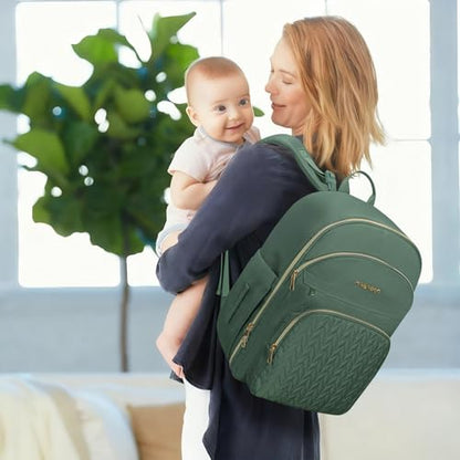 KABAQOO Baby Diaper Bag Backpack, Waterproof Diaper Backpack for Mom & Dad with Changing Pad, Insulated Pockets and Stroller Straps, Baby Shower Gifts for Girls & Boys, Sage - color: Sage