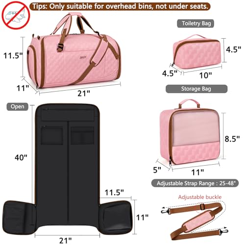Convertible Garment Bags for Travel - Carry on Garment Duffle Bag with Backpack Straps for Men Women, 4 in 1 Large Travel Duffel Bags with Shoes Compartment Hanging Suit Dress Weekender Bag 3pcs Set - color: B-Pink