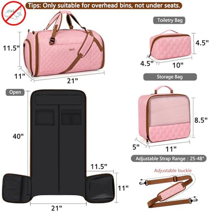 Convertible Garment Bags for Travel - Carry on Garment Duffle Bag with Backpack Straps for Men Women, 4 in 1 Large Travel Duffel Bags with Shoes Compartment Hanging Suit Dress Weekender Bag 3pcs Set - color: B-Pink