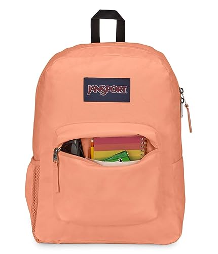 JanSport Cross Town Backpack 17" x 12.5" x 6" - Simple Bag for Everyone with 1 Main Compartment, Front Utility Pocket - Premium Class Accessories - Peach Neon - color: Peach Neon