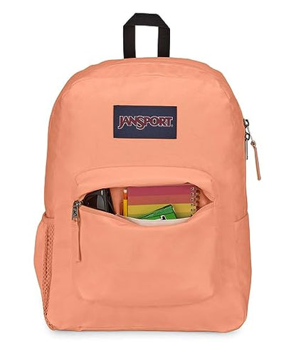 JanSport Cross Town Backpack 17" x 12.5" x 6" - Simple Bag for Everyone with 1 Main Compartment, Front Utility Pocket - Premium Class Accessories - Peach Neon - color: Peach Neon