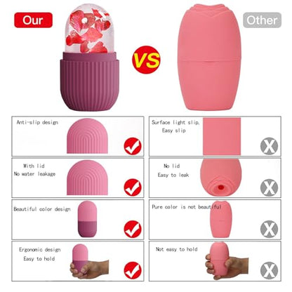 XHJRI Ice Face Roller Massager,Ice Cube Roller for Face, Eyes and Neck Naturally Conditioning and Skin Care,De-Puff Eye Bags,Reduce Migraine Pain,Reusable Massage Silicone Ice Mold (Rose) - color: Rose