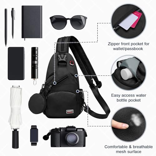 Convertible Sling Bag with Coin Pocket, 7.9" Tablet Crossbody Mini Backpack with Headphone Jack Casual Pack for Women Men Travel, Black - color: Black, size: Small