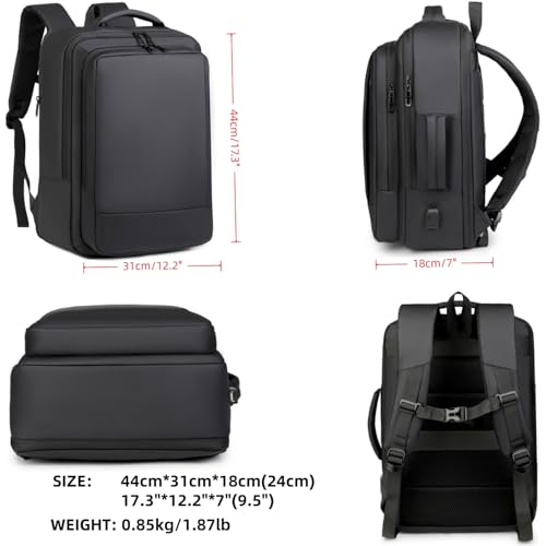 Business & Travel Laptop Backpack, Expandable Laptop Backpack,Carry on backpack,With USB Charging Port, Water Resistant, Men Women (01#Black) - color: 01#black