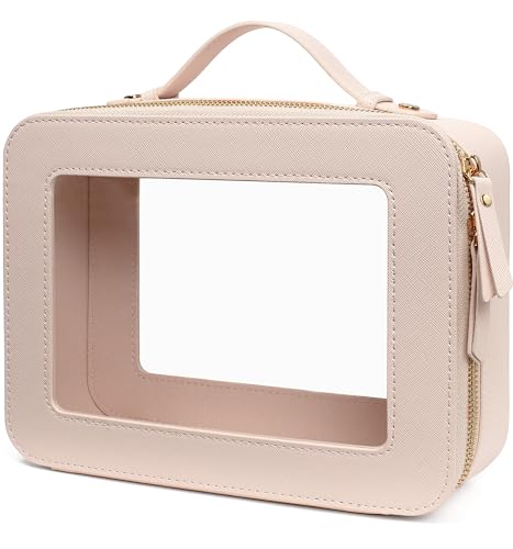 LETGO Clear Makeup Bag Organizer,Travel Toiletry Bag Cosmetic Case for Women,Portable Beach Make Up Skincare Pouch Car Organizer Bag with Zippers for Essentials(Large-Beige) - color: 0-Large-Beige