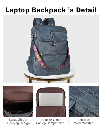 FADEON Laptop Backpack for Women Leather Travel Backpack with Laptop Compartment, Designer PU Shoulder Laptop Bag Pink - color: Pink Retro Style