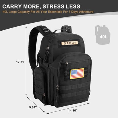 MIRACOL Diaper Bag Backpack for Dad: 40L XL Capacity Fits 1-3 Days Trip - Military Style with Daddy Patch for Active Dads - Ideal Gift for New Fathers & Husbands - color: Black