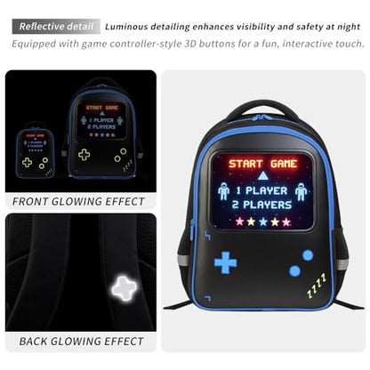 Gamer Backpack for Boys 3pcs Gaming Boys Backpack with Lunch Box and Pencil Case for Kids Video Game School Bags - color: Gamerc-blue Set