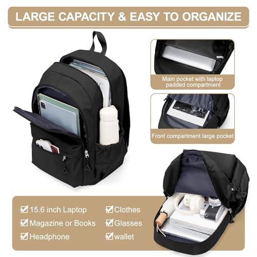 Casual Laptop Backpack for Women Men College Bookbag Waterproof Lightweight School Bag 15.6inch Laptop Daypack Large Capacity School Backpack for Teens Boys Girls, Black - color: Black a