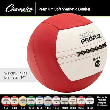 Champion Sports Rhino Promax Wall Balls - Soft Shell Non-Slip Grip for Weightlifting, Plyometrics, Cross Training, & Home Gym - style: 4 LBS
