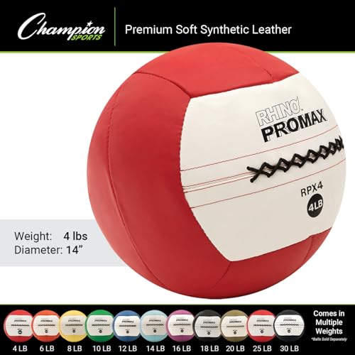 Champion Sports Rhino Promax Wall Balls - Soft Shell Non-Slip Grip for Weightlifting, Plyometrics, Cross Training, & Home Gym - style: 4 LBS