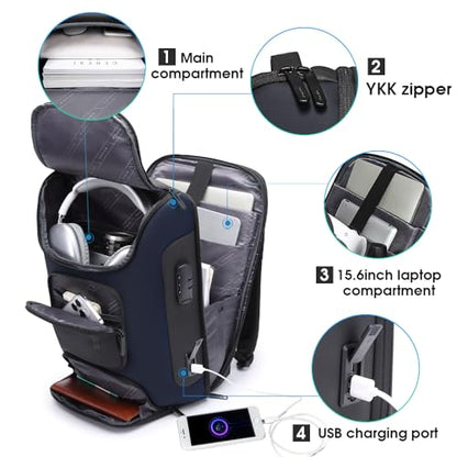 BANGE Anti Theft Backpack,Slim Laptop Backpacks Fit for 15.6 INCH，Business Backpack with USB Charging Port,Men Travel Backpack for Men and Women - color: Blue