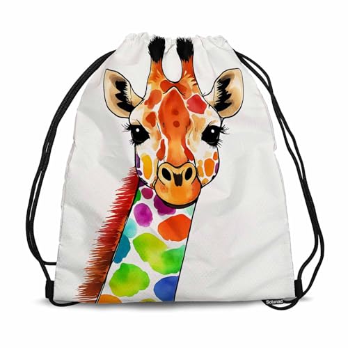Watercolor Giraffe Drawstring Backpack Colorful Necks Rainbow Drawstring Bags for Beach Swim Swimming Pool - color: Giraffe