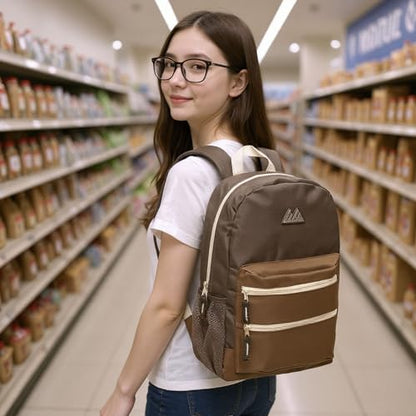 Summit Ridge Colorful Big Backpack for School Kids, Multi Pocket Backpack for Elementary, Middle School Girls, Boys with Padded Straps (Brown/Taupe) - color: Brown/Taupe