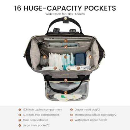 LOVEVOOK Diaper Bag Backpack, Baby Bag with Changing Station, Large Diaper Backpack for Mom Dads, Waterproof Leather Mommy Bag for Boy and Girl, Travel Essential Baby Shower, Black-Grey - color: Black-grey