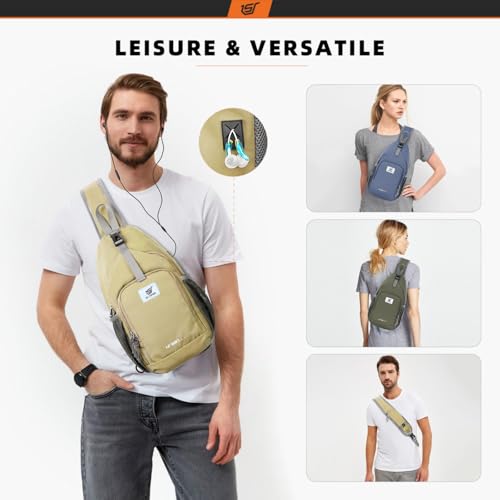 SKYSPER Sling Bag RFID Crossbody Sling Backpack Cross Body Shoulder Bag Travel Hiking Daypack for Women Men(Khaki) - color: Khaki