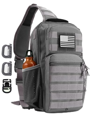 Rover Sling Pack Tactical Shoulder Sling Bag Backpack with Bottle Holder Crossbody Chest Bag, Grey - color: Grey
