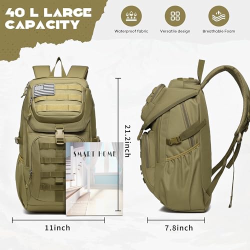 Wotony Tactical Assault Pack Backpack Molle Military Backpack Outdoor Hiking Camping Rucksack Waterproof Khaki 25L - color: Khaki, size: 25L