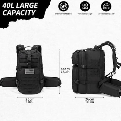 Camo hunting backpack，small tactical backpack, military backpack for men， camping backpack, 3-day bag(Black) - color: Black