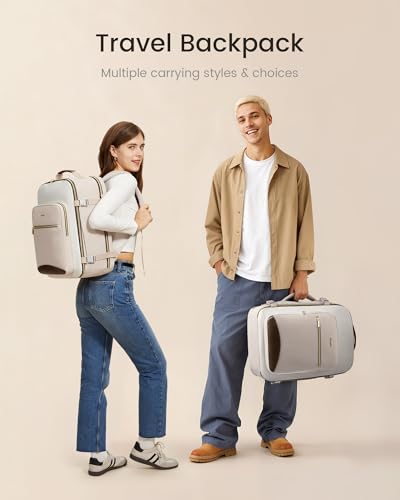 LOVEVOOK 40L Travel Backpack for Women & Men, Airline Approved Carry On Luggage with 3 Packing Cubes, TSA Overnight Bags, Waterproof Personal Item Bag, Weekender Essentials Backpacks fits 17" Laptop - color: Light Khaki-beige-coffee, size: Large