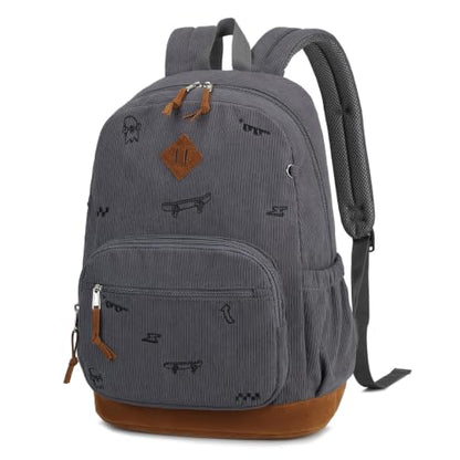 mygreen Corduroy Backpack with Cute Embroidery School Bag skateboard Gray - color: Kateboard Gray