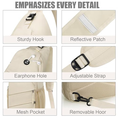 Pritent Crossbody Bags for Women Men Trendy Sling Bag Backpack Casual Chest Bag with Convertible Shoulder Strap - color: Beige, size: Large