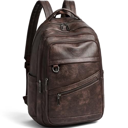 LATMAP Backpack for Women Men - Vegan Leather Backpack Purse Travel Carry-on Bag College Bookbag Work fits 16.5" Laptop, Coffee - color: Coffee