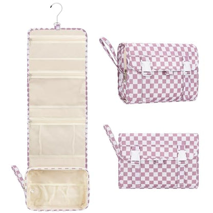 Relavel Hanging Toiletry Bag, Travel Toiletries Bag with Hanging Hook - color: 02 Checkboard Purple, size: Large