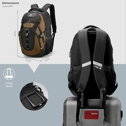 Swissdigital Design Laptop Backpack, Travel Backpack with USB Charging Port Fits 15.6 inches Computer, 31L College School Bookbag for Men,Tan/Black | SD803-34 - color: Tan/Black