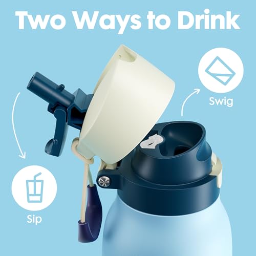 Meoky 24 oz Travel Water Bottle Insulated: Leak Proof Locking Lid, 2-in-1 Straw and Spout, 24 Hours Cold, Top Handle, Fits in Car Cup Holder, Stainless Steel Slim Water Bottle for Hiking, Cove - color: Cove